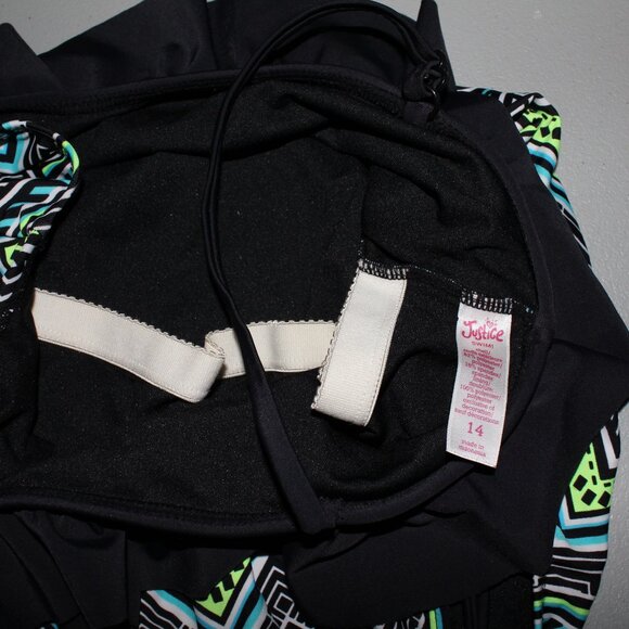 Green & Black 1 Pcs Justice Swimsuit Size 14 - Picture 2 of 8